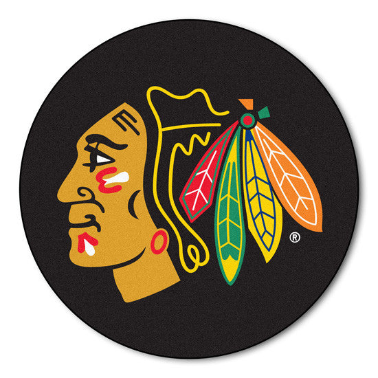 Chicago BlackHawks puck shaped floor mat - Sports Nut Emporium