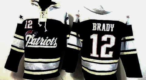 New England Patriots Blue Tom Brady Crossover Hockey Jersey