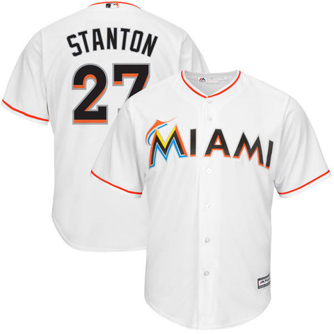 Youth Majestic Miami Marlins #27 Giancarlo Stanton Authentic Grey Road Cool  Base MLB Jersey