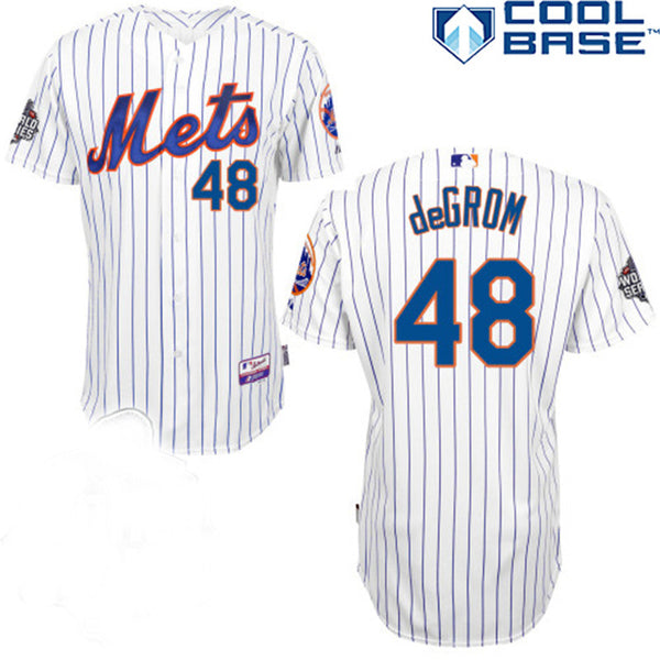 Jacob deGrom New York Mets Cool Base whiote pinstripe jersey
