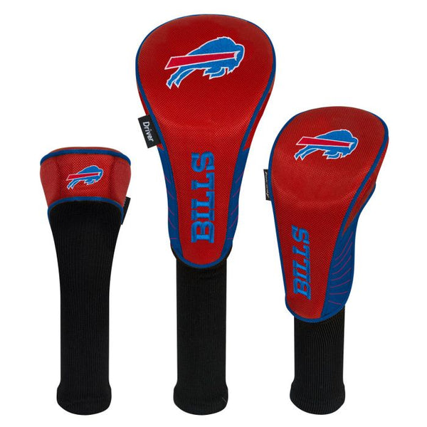 Buffalo Bills 3 pack Golf head set Covers Raised logo on top for beautiful display  fits oversized driver hybrid clubs 