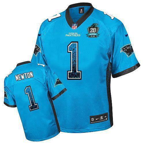 Cam Newton Blue Alternate With 20TH Season Patch Men's Stitched NFL Elite Drift Fashion Jersey - Sports Nut Emporium