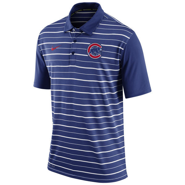 Chicago Cubs Royal Blue/White Stripe  Performance  Collared Polo - Sports Nut Emporium