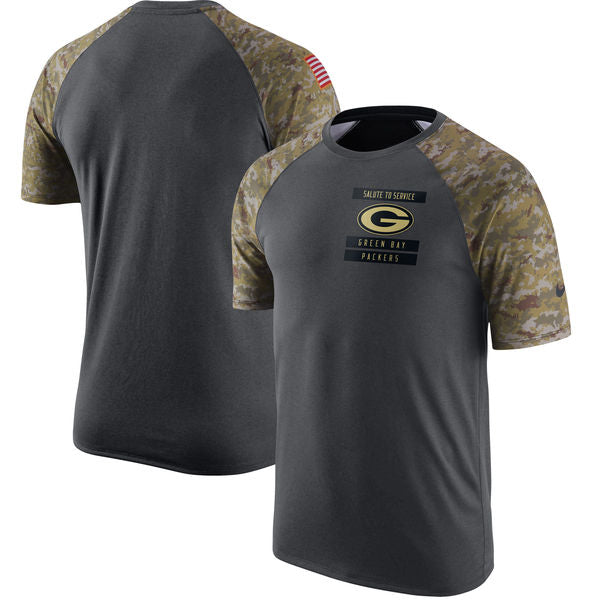 Green Bay Packers Nike 2017  Anthracite Salute to Service Performance Raglan T-Shirt - Sports Nut Emporium