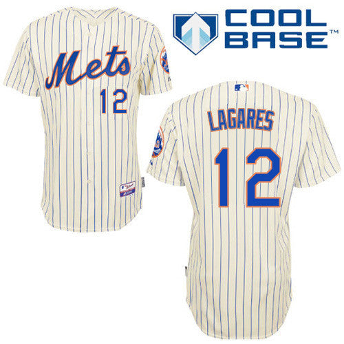 Juan Lagares #12 New York Mets  White (Blue Strip) Home Cool Base Stitched MLB Jersey - Sports Nut Emporium