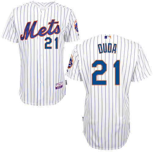 Lucas Duda New York Mets # 21 Cream Blue Strip Alternate Cool Base Sti