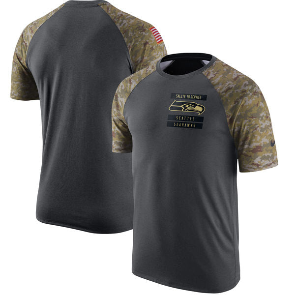 Seattle Seahawks Nike Anthracite  Men's Salute to Service Performance Raglan T-Shirt - Sports Nut Emporium