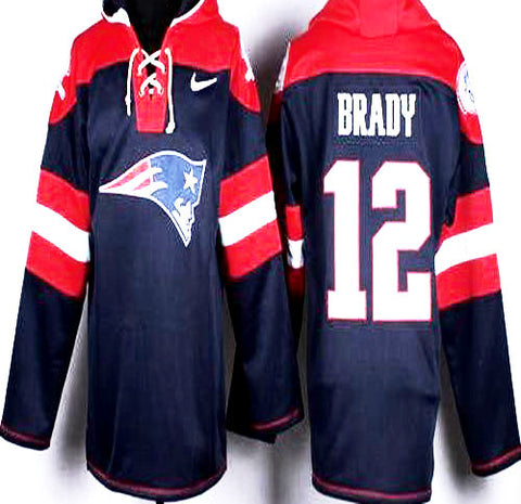 Tom Brady New England Patriots Hockey Style   blue and Red pullover hoodie - Sports Nut Emporium