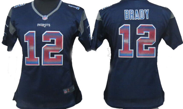 Women Nike New England Patriots 12 Tom Brady Navy Blue Strobe Elite Jersey - Sports Nut Emporium